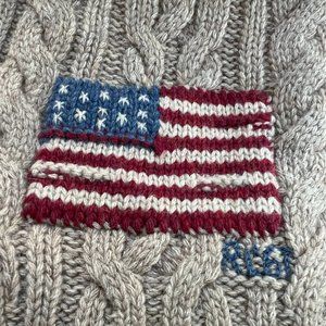 Polo Ralph Lauren American Flag Lambs Wool Blend Heavy Knit Tan Scarf